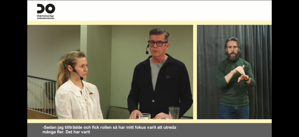Printscreen på möte med Diskrimineringsombudsmannen i och med rapportsläpp.